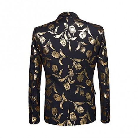 CARFFIV Stylish Gold Pattern Casual Blazer Men Suit Jacket