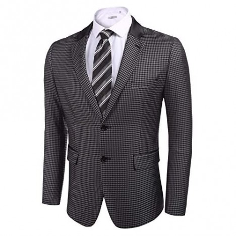 COOFANDY Men's Elegant Regular Fit One Button Plaid Tweed Dress Suit Blazer Jacket (XXL Type 4 Blue)