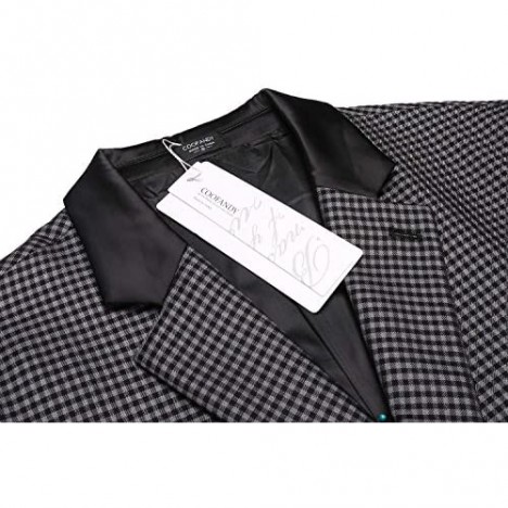 COOFANDY Men's Elegant Regular Fit One Button Plaid Tweed Dress Suit Blazer Jacket (XXL Type 4 Blue)