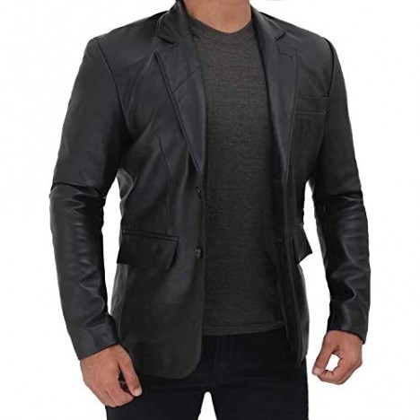 fjackets Black Leather Blazers for Men - Real Lambskin Mens Blazer