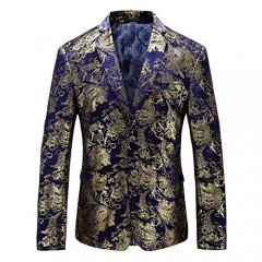 Man's Slim Fit Luxury Casual Notched Lapel Floral Party Prom Blazer Jacket