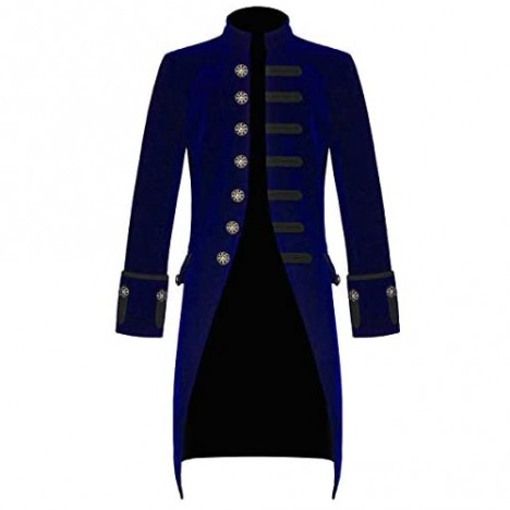 Mens Blue Velvet Vintage Goth Steampunk Victorian Handmade Frock Coat (4XL Blue)
