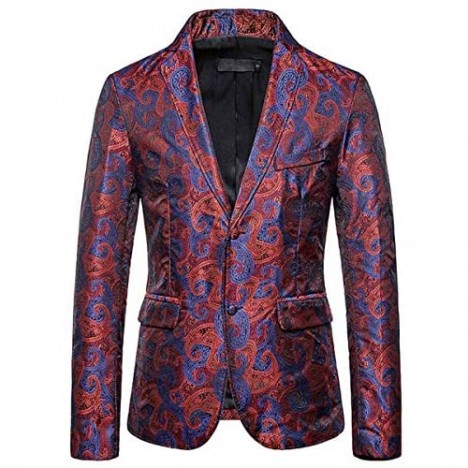 Mens Paisley Formal Tux Suit Jacket 2 Button Floral Dress Blazer Sport Coat Tops