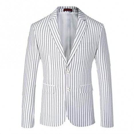 Mens Slim Fit Casual Blazer Two Button Striped Suit Jacket