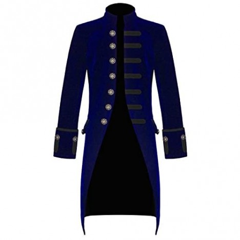 Mens Velvet Vintage Goth Steampunk Victorian Handmade Frock Coat (Medium Blue)