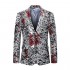 MOGU Mens Fashion White Floral Printed Suit Jacket Slim Fit Sport Coat Blazers