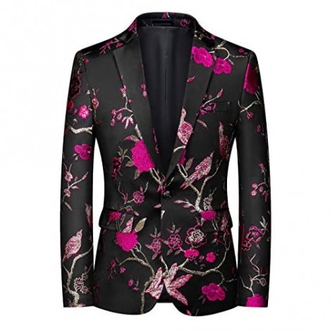 MOGU Mens Metallic Jacquard Blazer Slim Fit Elegant Tuxedo Suit Jacket for Daily Prom Party