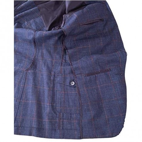 PETER MILLAR Collection Men's Waimea Windowpane Plaid Soft Wool/Silk/Linen Partially Lined Blazer Starlight Blue Size 44