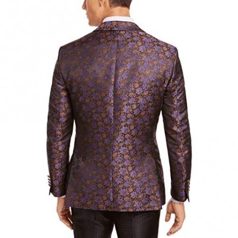 Tallia Mens Dinner Jacket Floral Print One-Button Blazer Purple M