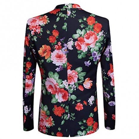 YFFUSHI Mens 2 Piece Slim Fit Suit Fashion Floral Print One Button Notched Lapel Jacket Blazer & Trousers