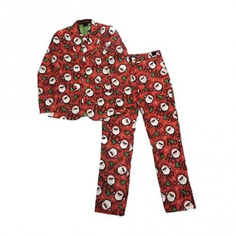 Mens Red Hipster Santa HoHo Christmas Suit Sportscoat Blazer Pants & Tie Set