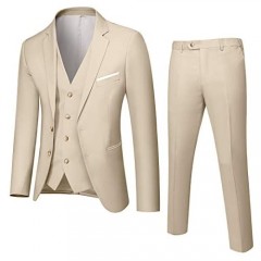 MY'S Men's Custom Made Bridegroom Wedding Tuxedo Suit Pants Vest Tie Set Beige