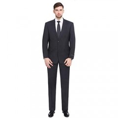 P&L Men's 2-Piece Classic Fit 2 Button Office Dress Suit Jacket Blazer & Pleated Pants Set Charcoal