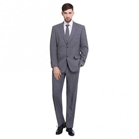 P&L Men's Two-Piece Classic Fit Office 2 Button Suit Jacket & Pleated Pants Set Grey 46 Short / Waist 40