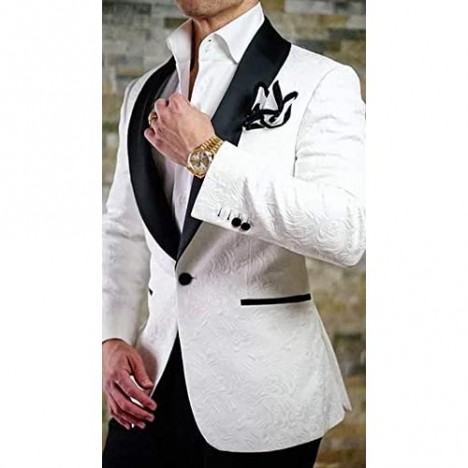 PAISUN Mens 2 Piece Jacquard Dress Suit Set One Button Tuxedo Blazer & Pants