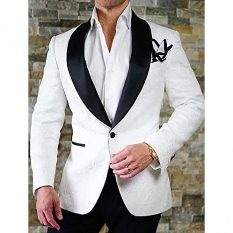 PAISUN Mens 2 Piece Jacquard Dress Suit Set One Button Tuxedo Blazer & Pants
