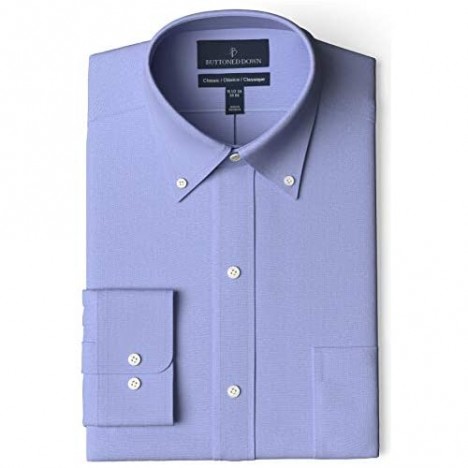 Brand - Buttoned Down Men's Classic Fit Button Collar Solid Non-Iron Dress Shirt Blue w/ Pocket 19.5 Neck 39 Sleeve