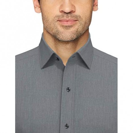 Brand - Buttoned Down Men's Tailored Fit Spread Collar Solid Non-Iron Dress Shirt Charcoal Heather 14.5 Neck 34 Sleeve