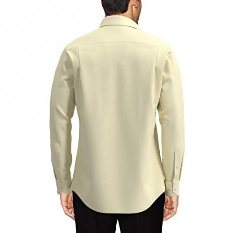 Brand - Buttoned Down Men's Tailored Fit Spread Collar Solid Non-Iron Dress Shirt Light Yellow w/ Pocket 17.5 Neck 38 Sleeve
