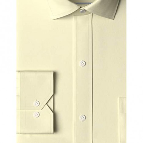Brand - Buttoned Down Men's Tailored Fit Spread Collar Solid Non-Iron Dress Shirt Light Yellow w/ Pocket 17.5 Neck 38 Sleeve