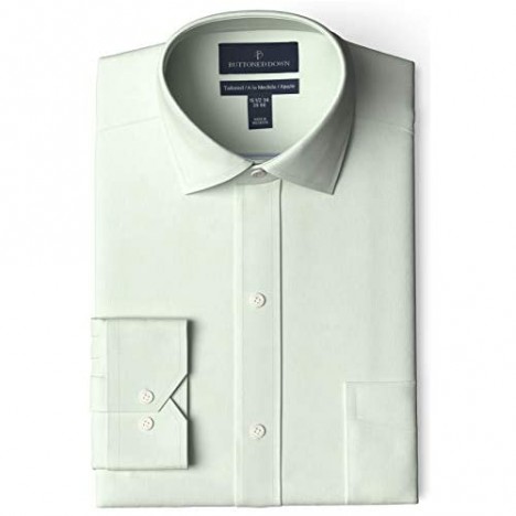Brand - Buttoned Down Men's Tailored Fit Spread Collar Solid Non-Iron Dress Shirt Light Green w/ Pocket 16.5 Neck 38 Sleeve