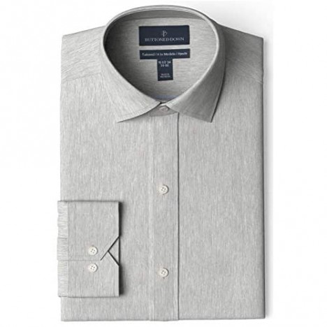 Brand - Buttoned Down Men's Tailored Fit Spread Collar Solid Non-Iron Dress Shirt Medium Grey Heather 15.5 Neck 35 Sleeve