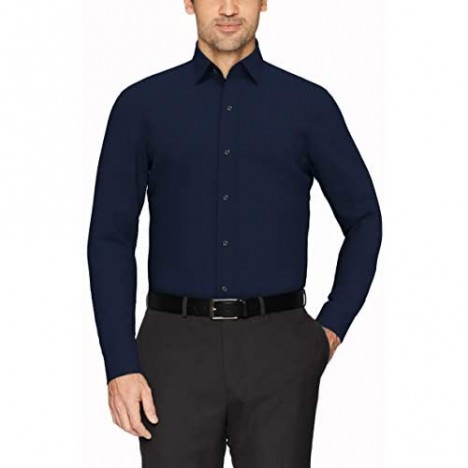 Brand - Buttoned Down Men's Tailored Fit Spread Collar Solid Non-Iron Dress Shirt Navy 17 Neck 33 Sleeve