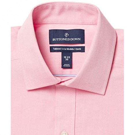Brand - Buttoned Down Men's Tailored Fit Spread Collar Solid Non-Iron Dress Shirt Pink w/ Pocket 16 Neck 32 Sleeve
