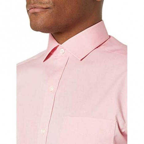 Brand - Buttoned Down Men's Tailored Fit Spread Collar Solid Non-Iron Dress Shirt Pink w/ Pocket 15.5 Neck 36 Sleeve