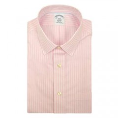 Brooks Brothers Mens 79347 Regent Fit All Cotton Non Iron Button Down Shirt Pink White Thin Striped