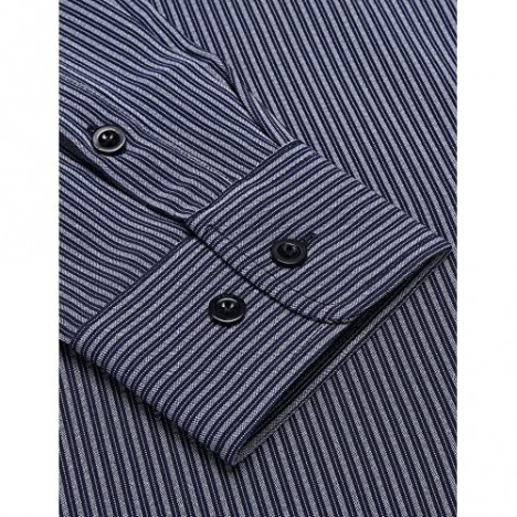 COOFANDY Men's Wrinkle-Free Classic Vertical Striped Long Sleeve Business Dress Shirts (Large Navy Blue)