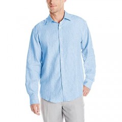 Cubavera Men's Long Sleeve 100% Linen Gingham Shirt with Pintuck Detail