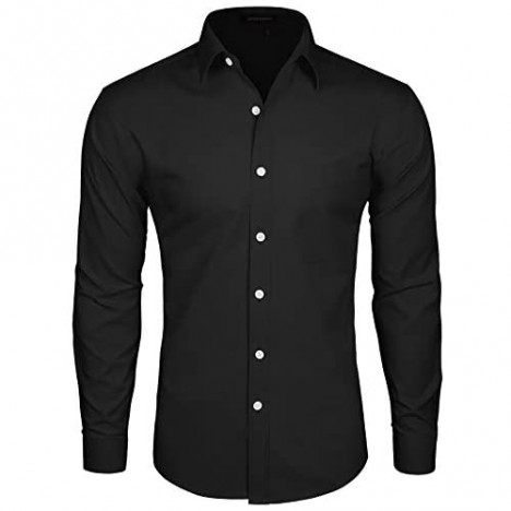 HISDERN Men's Formal Dress Shirt Long Sleeve Solid Button Down Regular Fit Shirts for Men