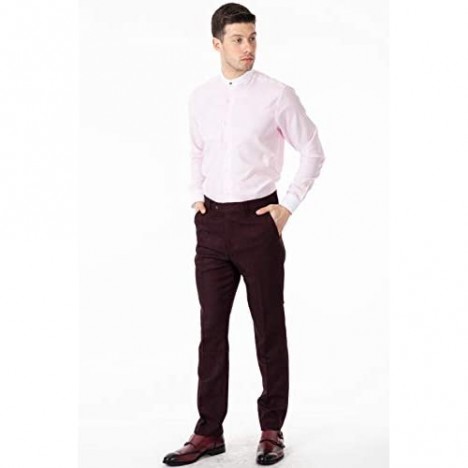 Jack Martin - Collarless/Grandad Collar - Pink Twill Slim Fit Shirt. Mens 1920s Blinders Gang Shirts