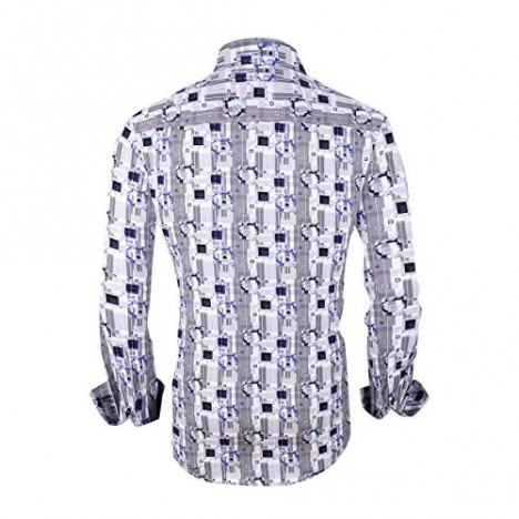 Mens Dress Shirts Regular Fit Easy Care Digital Printing Fashion Men Shirt (Style6 XL)