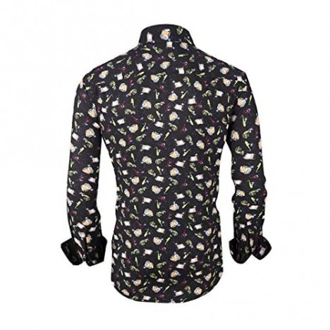 Mens Dress Shirts Regular Fit Easy Care Digital Printing Fashion Men Shirt(Style1 L)