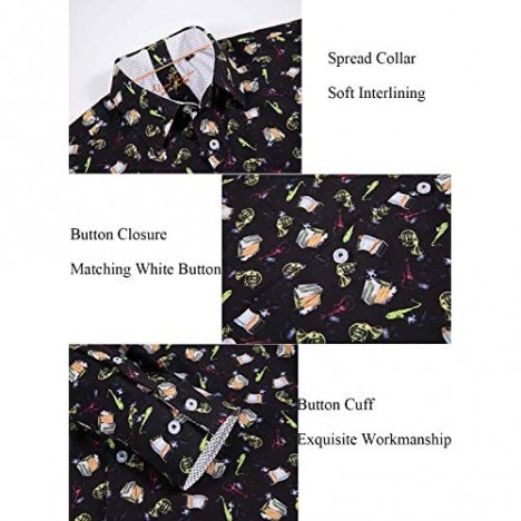 Mens Dress Shirts Regular Fit Easy Care Digital Printing Fashion Men Shirt(Style1 L)