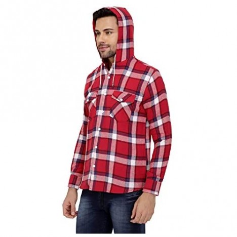 Nick&Jess Mens Casual Check Slim Fit Shirt with Hood