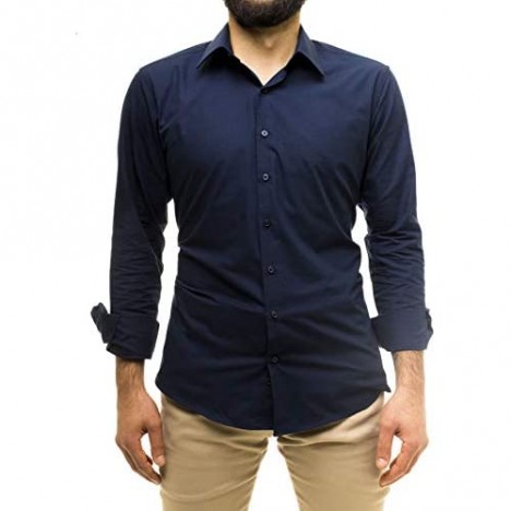 SUVARI Mens Dress Shirts Long Sleeve Slim Fit Business Dress Shirt for Men