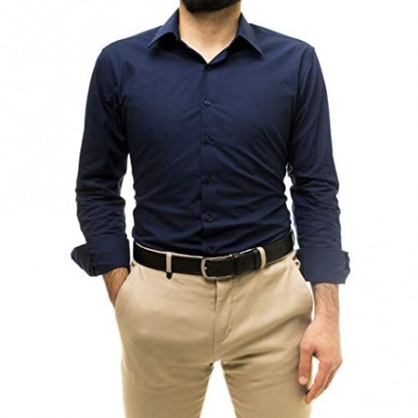 SUVARI Mens Dress Shirts Long Sleeve Slim Fit Business Dress Shirt for Men