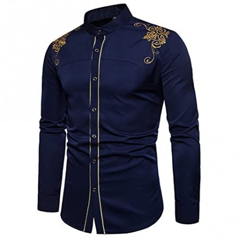 WHATLEES Men's Dress Shirt Casual Long Sleeve Slim Fit Button Down Floral Embroidery Shirts
