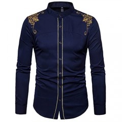 WHATLEES Men's Dress Shirt Casual Long Sleeve Slim Fit Button Down Floral Embroidery Shirts