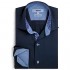 Xoos Paris - Men Fitted Shirt Long Sleeved Italian Collar - White/Dark Blue with Flower Interior Collar