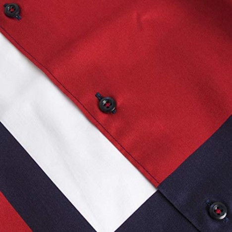 Xoos Paris - Men Fitted Shirt Long Sleeves French Collar - Red/Dark Blue/White