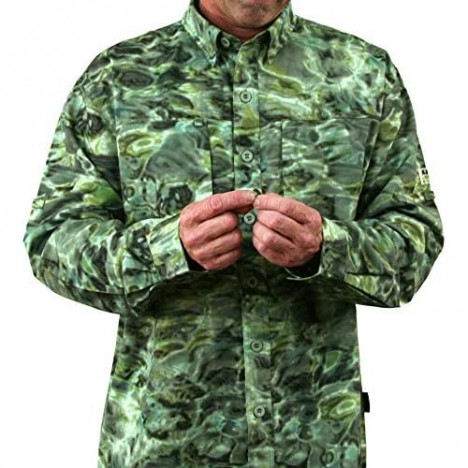 Aqua Design Fishing Shirts Men: UPF 50+ Camo Long Sleeve Zip Pockets Mens Shirt