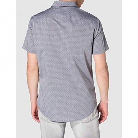 AX Armani Exchange Men's Micro Eagle Pattern Cotton Dobby Button Up Shirt