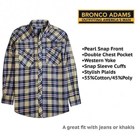 Bronco Adams Men's Long Sleeve Classic Plaid Shirt with Easy Open Snap Front