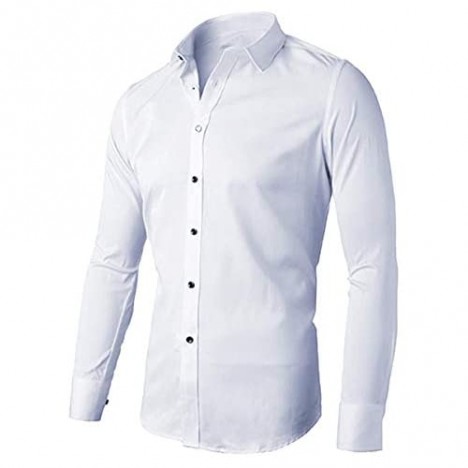 Cloudstyle Men's Slim-Fit Casual Business Cotton Long Sleeve Solid Button Down Dress Shirts