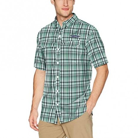 Columbia Men's Standard Super Low Drag Short Sleeve Shirt Thyme Green Small Plaid X-Large