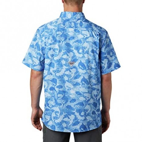 Columbia Men's Super Low Drag Short Sleeve Shirt Vivid Blue Inside Out Camo Large